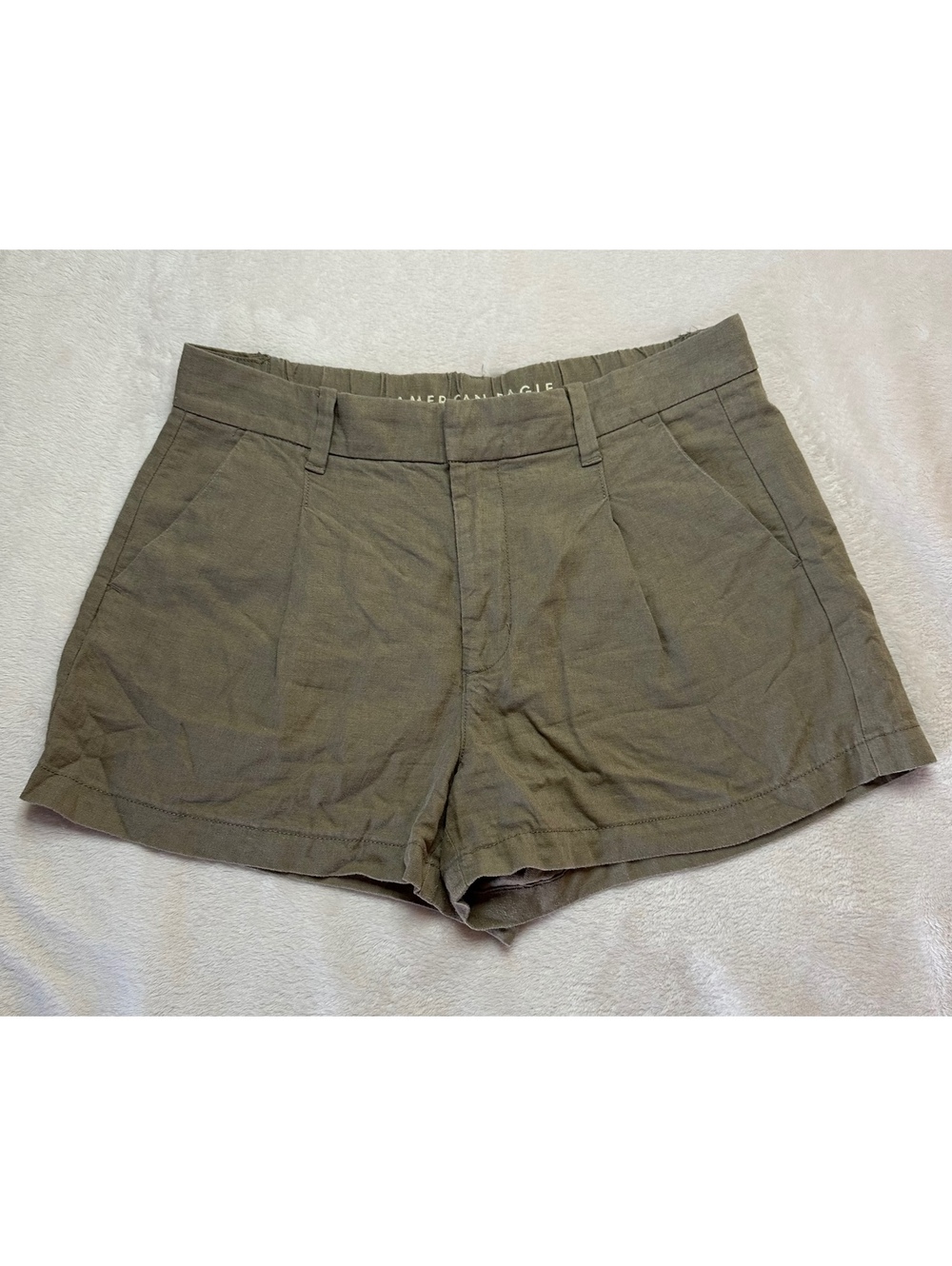 American Eagle Linen-Blend High-Rise Trouser Shorts - Tan Beige Size 10